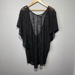a.n.a Black Lace Swim Cover Up Women’s Size L Sheer Kimono Style